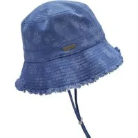 Seeberger Sonnenhut Jeansstoff Fischerhut mit Blumenmuster und Fransenkante 55757-1