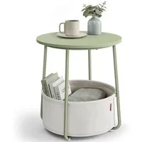 VASAGLE Beistelltisch, rund, Couchtisch, mit Korb aus Stoff, Ø45 cm, modern