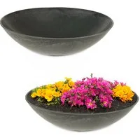matches21 HOME & HOBBY Blumentopf Flache Pflanzschalen für draussen Dekoschalen rund schwarz 25 cm (2 St), Blumen-Schale als wetterfeste Friedhof-Schale Grab-Schmuck Grabschale