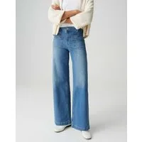 OPUS PANTS Palazzohose MELLY GROOVY aus BCI Cotton Mix Mid Rise Palazzo Fit, Long, leichte Used-Effekte