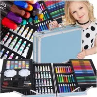 Realb2b Malstift 145-teiliges Mal- und Zeichenkoffer-Set für Kinder & Erwachsene, (Künstlerbedarf-Set mit Buntstiften, Markern, Farben & Zubehör, Komplettes 145-teiliges Malset für kreative Künstler), 145-teiliges Malset mit Aluminiumkoffer – perfekt