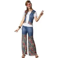 dressforfun Hippie-Kostüm Frauenkostüm Groovy Flower Girl, Outfit in Jeans- und Ornamentenoptik