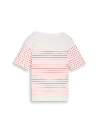Tom Tailor - Gestreiftes T-Shirt mit U-Boot-Ausschnitt weiß - Gr. - S
