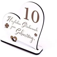 Dekolando Deko-Schriftzug 10 Jahre Deko Herz Aufsteller 15cm x 15cm - Geburtstag 10. Tischdeko