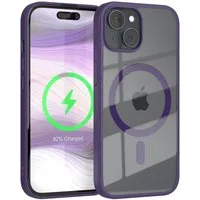 EAZY CASE Handyhülle Transparente Hülle mit MagSafe für iPhone 15 6,1 Zoll, Hülle mit Kameraschutz, Smart Case kompatibel mit Magsafe, Violett