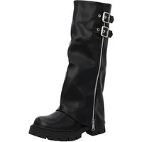 Salinyang Damen Biker Boots mit Schnallen & Reißverschluss Chunky Stiefel Stiefel