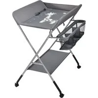 JEOBEST Wickeltisch Mobiler Wickelkommode Baby, Klappbare, Silber Metallbeine, mit Sicherheitsgurt und Ablagefächern