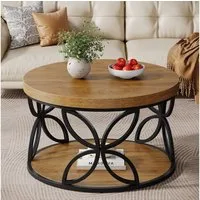 Tribesigns Couchtisch Rund 80 cm mit Stauraum, 2 Ebenen Wohnzimmertisch im Landhausstil (Runder Couchtisch mit Ablage), Sofatisch Holz Metall für Wohnzimmer, Büro