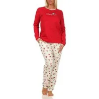 Normann Pyjama Süsser Damen Schlafanzug langarm Pyjama mit Kirschen als Motiv
