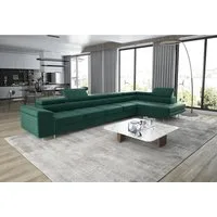 thematys Ecksofa ASTON MAXI 405 x 203cm mit Schlaffunktion & Bettkasten –, L-Sofa mit 5 verstellbaren Kopfstützen, Samt (Monolith), Cord (Poso) - L-Form, XL-Wohnlandschaft, 405 cm breit