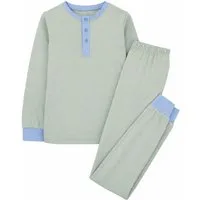 Lily & Dan Pyjama Jungen Pyjama Set lange Schlafhose + langarm Oberteil Grün 134-140 (Schlafhose + Oberteil, 2 tlg., Pyjama Set) Wärmender Stoff, Hautfreundlich