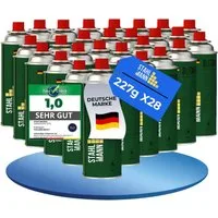 STAHLMANN COMMERCE GmbH Gaskartusche Gaskartuschen 28x 227 g [Made in EU] Butangas MSF-1a Ventil EN417, Zubehör für Gaskocher,Unkrautbrenner,Gasbrenner,Campingkocher, 28 St., 28 x 227 g · Made in EU · MSF-1a Ventil · EN417