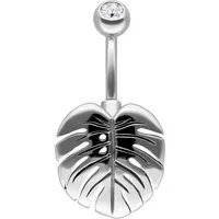 Wildcat Bauchnabelpiercing Monstera Leaf Jewelled Bananabell für Bauchnabel, 1 Stück, Chirurgenstahl 316L - wasserfest, hautverträglich, Silber-Kristallklar