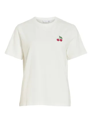 VILA - VISYBILLA CHERRY O-NECK S/S TOP/PB/LC Snow White - Gr. - XS