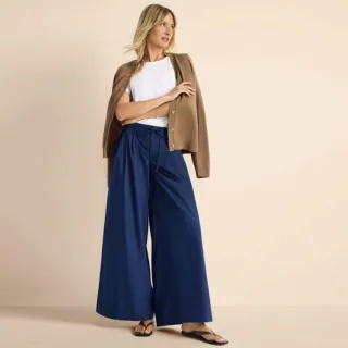 Extraweite Bundfaltenhose aus Baumwoll-Popeline für Damen in Petite-Größe, Damen, size: petite, Blau, Baumwolle, by Lands' End