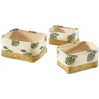 Kobolo Aufbewahrungskorb Dekoschale LEAF aus Seegras eckige Form 3-teilig (Set, 3 St., 3), 3 Größen