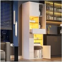Merax Standvitrine Standvitrine mit LED-Beleuchtung, Hochglanzfront & Glasböden (1-St., Standregal Schrank Wohnzimmerschrank)