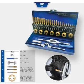 Brilliant Tools TiN Gewindeschneidwerkzeug-Satz, 32-tlg - BT101950