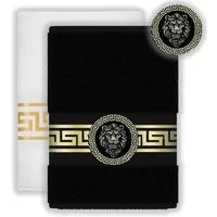 Belle Arti Handtücher Luxus Handtücher Gästehandtücher Badetücher Duschtücher Löwe Mäander, (1-St), 100% Baumwolle Frottee Löwenkopf eingestickt schwarz weiss gold Set