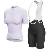 Wulibike Radtrikot Damen Sommer Radsport Set, Kurzarm-Trikot mit Träger-Bibshorts (2-tlg) Atmungsaktives Funktionsset mit 6 Taschen für Rennrad