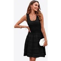 Imily Bela Strickkleid Damen Sommer Minikleid Casual Tank U-Ausschnitt Ärmellos Rüschen (Packung, 1-tlg., 1per-Pack) gehäkelt in Unifarbe