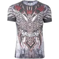 Cipo & Baxx Print-Shirt Herren Slim Fit Kurzarmshirt BA-CT746 mit Coolem Wings Kreuz Print