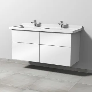 Sanipa 3way Waschtischunterbau zu Duravit Starck 3 Waschtisch mit 4 Auszügen, Weiß-Glanz SF71378