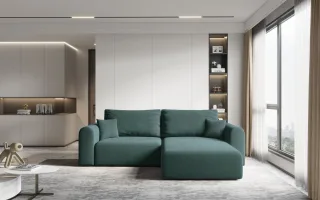 Ecksofa Sofa FLAVIO mit Schlaffunktion Stoff Castel Grün Ottomane Rechts
