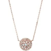 Fossil Kette mit Anhänger Schmuck Edelstahl VINTAGE GLITZ Pearl Disc Pendant, mit Glasstein - mit Perlmutt