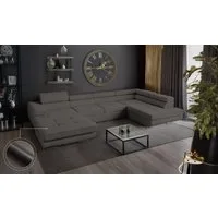 Goldstoff Wohnlandschaft mit Schlaffunktion, Couch für Wohnzimmer - Schlafsofa - Eckcouch, VENUS - Sofa U Form, Ecksofa mit Schlaffunktion und Bettkasten in grau