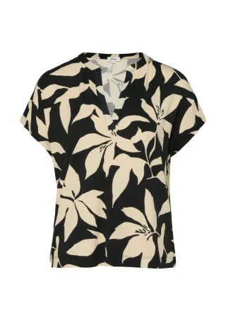 s.Oliver Red Label - Gemustertes Jersey-T-Shirt mit V-Ausschnitt schwarz/beige - Gr. - 42