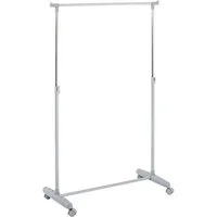 HAKU Garderobenständer Garderobe, Garderobenständer, Kleiderständer auf Rollen, Kleiderwagen, rechteckig - aus Metall Grau - B/T/H 81/39/96-160 cm