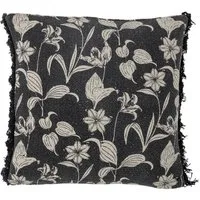 Bloomingville Dekokissen Mali, schwarz mit Blumenprint, 50x50 cm, Recycelte Baumwolle, Blumenmuster, Maschinenwäsche, gemütlich