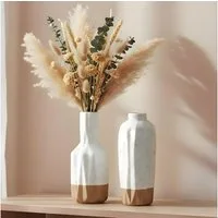Levandeo® Dekovase, 2er Set Vasen H15cm Creme Braun Porzellan Blumenvase Tischdeko