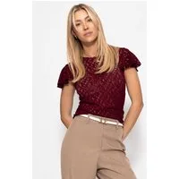 SASSYCLASSY T-Shirt Spitzen Shirt mit Flügelärmel für Damen Elegantes T-Shirt in floralem Muster mit leicht transparenter Optik
