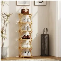 HOMCOM Schuhregal mit 6 Ebenen aus Bambus, für max. 9 Paar Schuhe, klappbar Schuhständer 1-tlg., für Eingang, Schlafzimmer, 30 x 29 x 108 cm, Natur