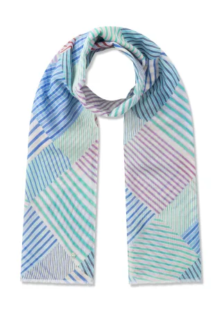 Schal aus reiner Baumwolle mit Streifenmix blau - Gr. - ONE SIZE