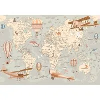 Wallarena Fototapete Weltkarte Flugzeuge - Mehrfarbig - Klassisch - Vlies - Schlafzimmer, glatt, 152x104cm