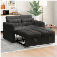 Merax Schlafsofa 3-in-1 Ausziehsofa, Sofa mit Schlaffunktion für Wohnzimmer, Schlafzimmer, mit verstellbarer Rückenlehne, USB-Anschluss, Seitentasche & Kissen