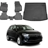 OMAC Auto-Fußmatten Kofferraumwanne Set für VW Tiguan mk2 2016-2024 Gummi TPE Schwarz 5x (5 St), für VW Tiguan 2016-2025 VW Tiguan 2016-2025, Einfache Installation,Antirutsch,Leicht zu reinigen