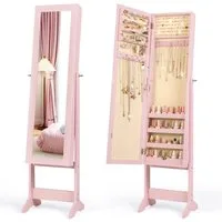 COSTWAY Schmuckregal mit Ganzkörperspiegel, Schmuckschrank neigbar, Schmuckständer