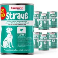 Supravit Nassfutter für Hunde 6 x 820g Dosen - Schmackhaftes Hundefutter nass Strauß, Nassfutter für: Hund