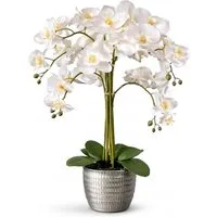 Kunstblume Kunstblume Orchidee, weiße Real Touch Blüten in Keramiktopf, ca. 53cm Orchidee Phalaenopsis, Dahlia Studios