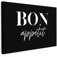 OneMillionCanvasses® Leinwandbild Bon appétit - Spruch - Schwarz - Zitat, Fotodruck (1 St), Wandbilder für Esszimmer, Wanddeko Bilder Küche, 30x20 cm
