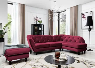Ecksofa inkl.Hocker CHARLOTTE in Stoff Matt Velvet Bordeaux Ottomane Rechts