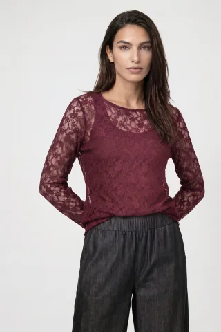 monari - Langarmshirt aus Spitze dark bordeaux - Gr. - 36