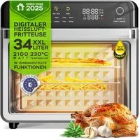 TurboTronic by Z-Line Minibackofen 2100 W 34 l Mini Backofen mit Airfryer Umluft Grill Pizzaofen Dörrer, 40-230 Grad, LED Touchpanel, Rapid Air, Doppelglastür, 6 Heizelemente