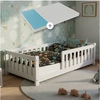Juskys Kinderbett Naya, 80x160 cm Bodenbett, Holz, mit Matratze, Rausfallschutz & Lattenrost