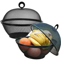 FELIXLEO Obstschale 2er Set Obstkorb mit Deckel Metall Schwarz Modern Fliegenschutz, (2-tlg)