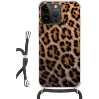 MuchoWow Handyhülle für Apple iPhone 14 Pro Panther Druck, Tragbare Handyhüllen mit Kette zum umhängen, Handykette Handyband